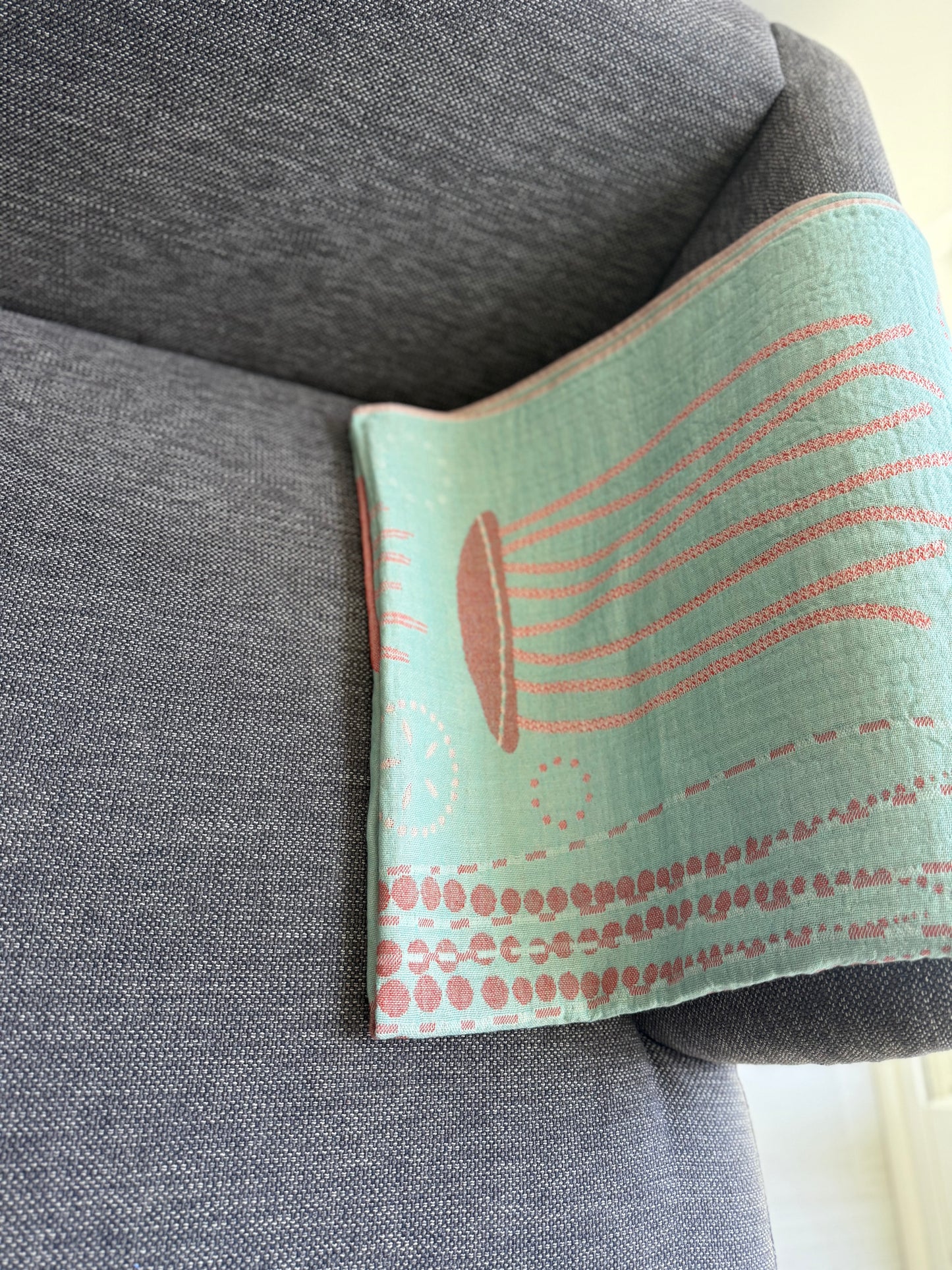 100% cotton Jelly Fish towel/throw, Coral & Turquoise
