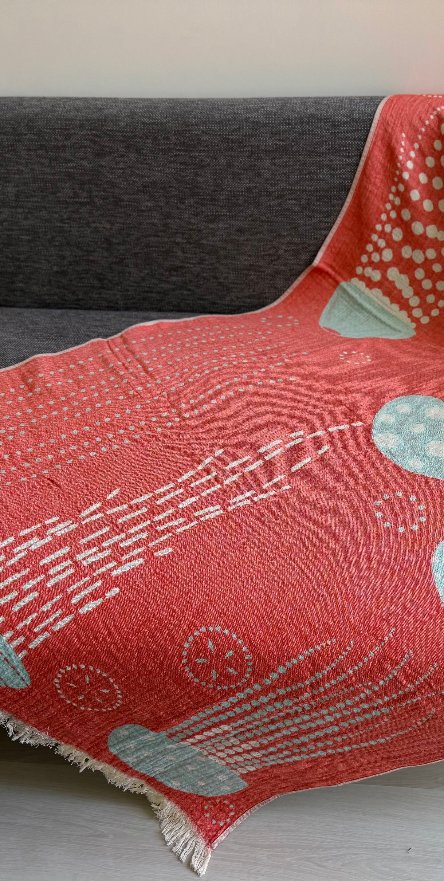 100% cotton Jelly Fish towel/throw, Coral & Turquoise