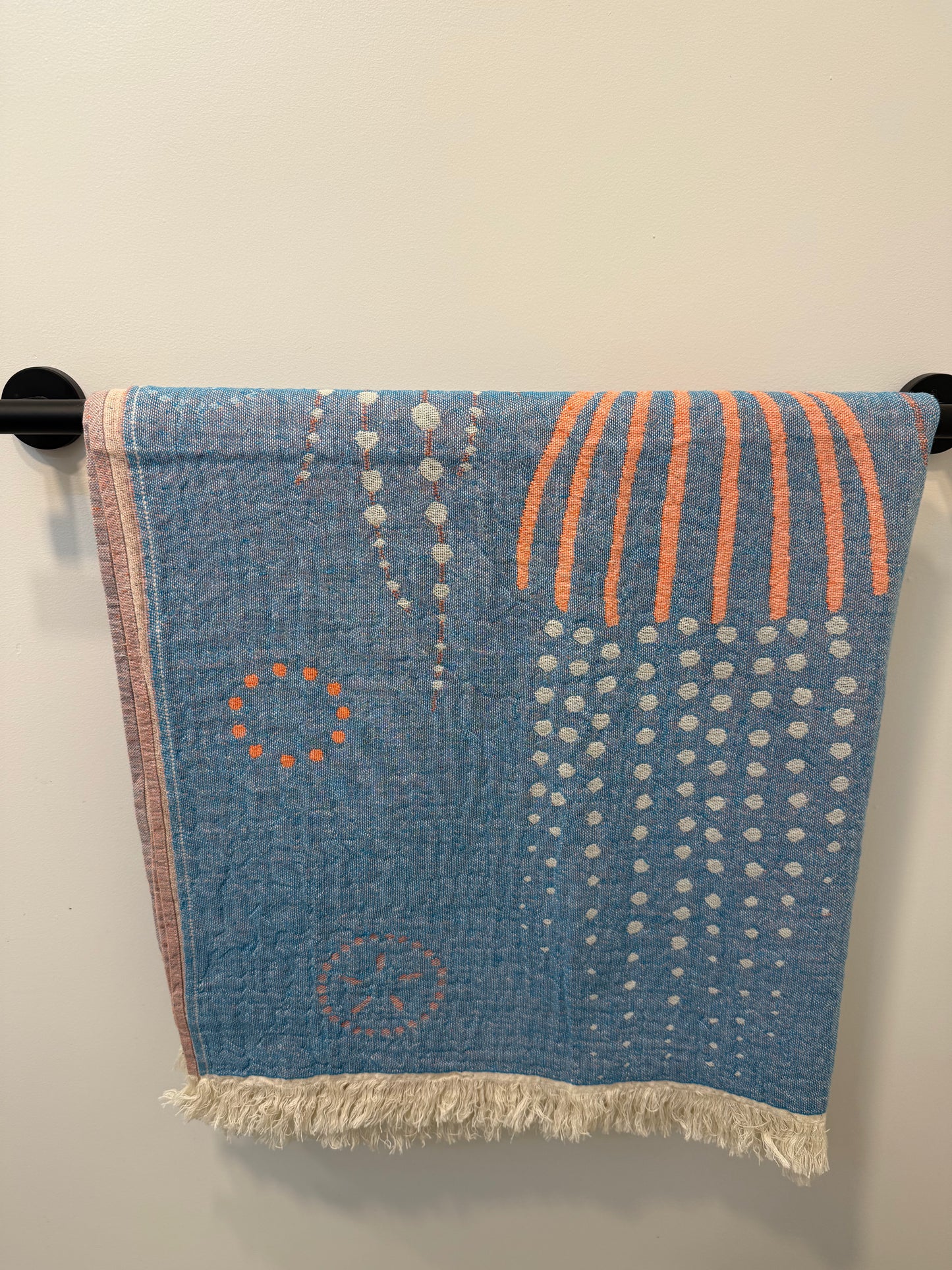 100% cotton Jelly Fish towel/throw, Denim & Orange
