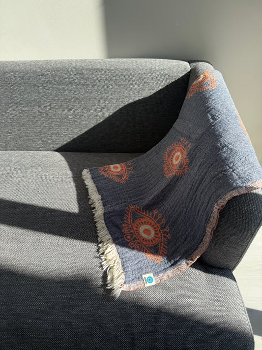 Turkish Towel/Throw - Amulet Denim & Orange