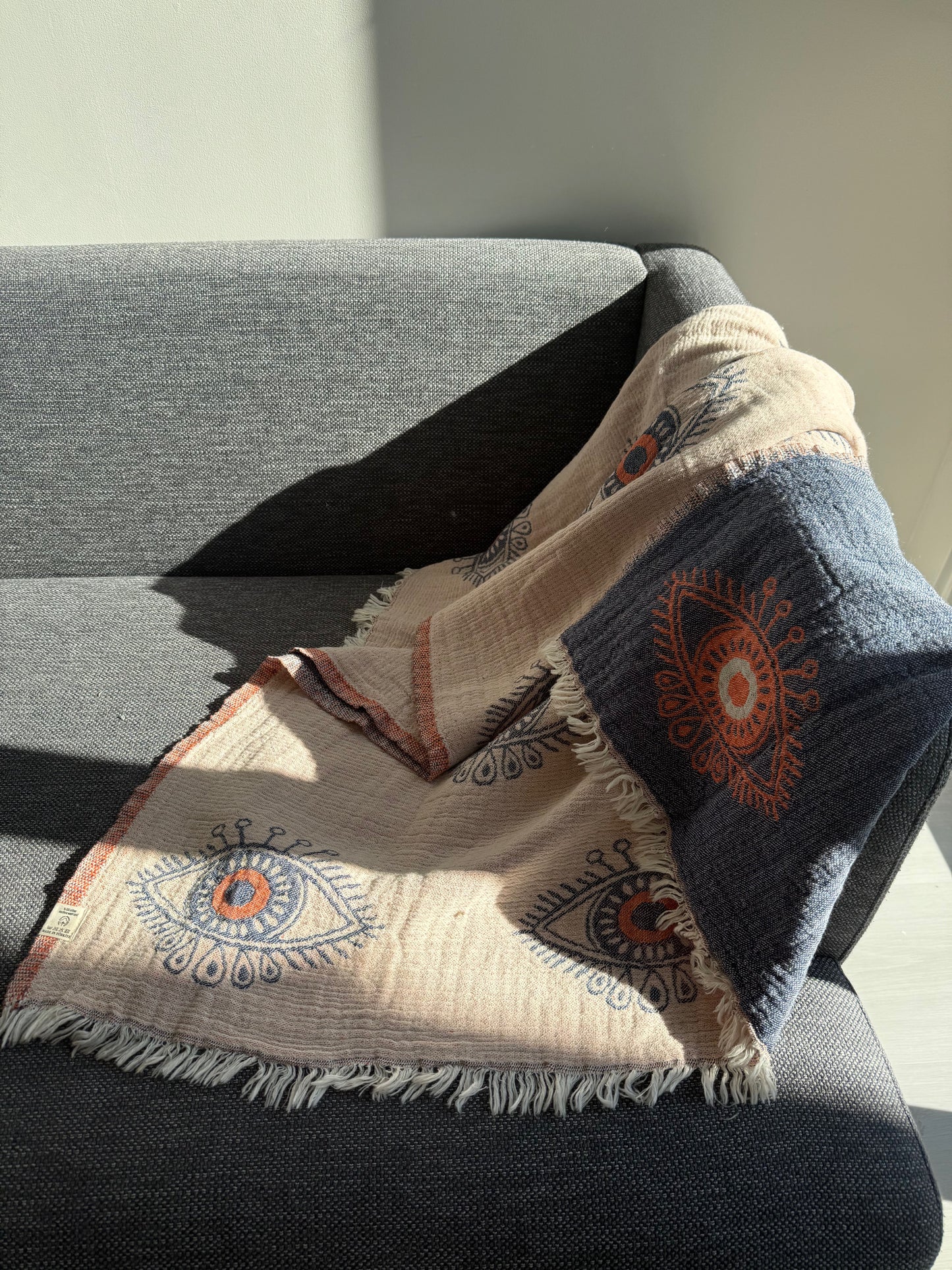 Turkish Towel/Throw - Amulet Denim & Orange