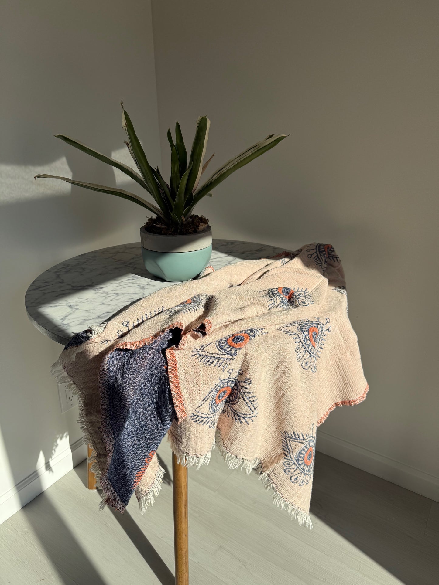 Turkish Towel/Throw - Amulet Denim & Orange