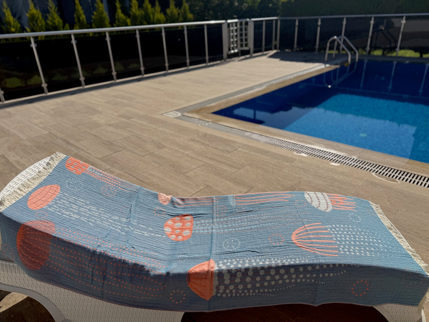 100% cotton Jelly Fish towel/throw, Denim & Orange