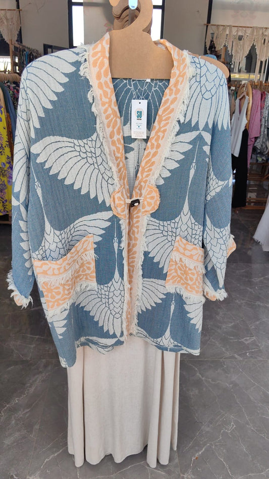 Crane Petroleum Green / Turquoise Blue Jacket - 100% cotton