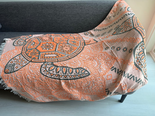 Turkish Towel/Throw - Sea Turtle Gray & Orange