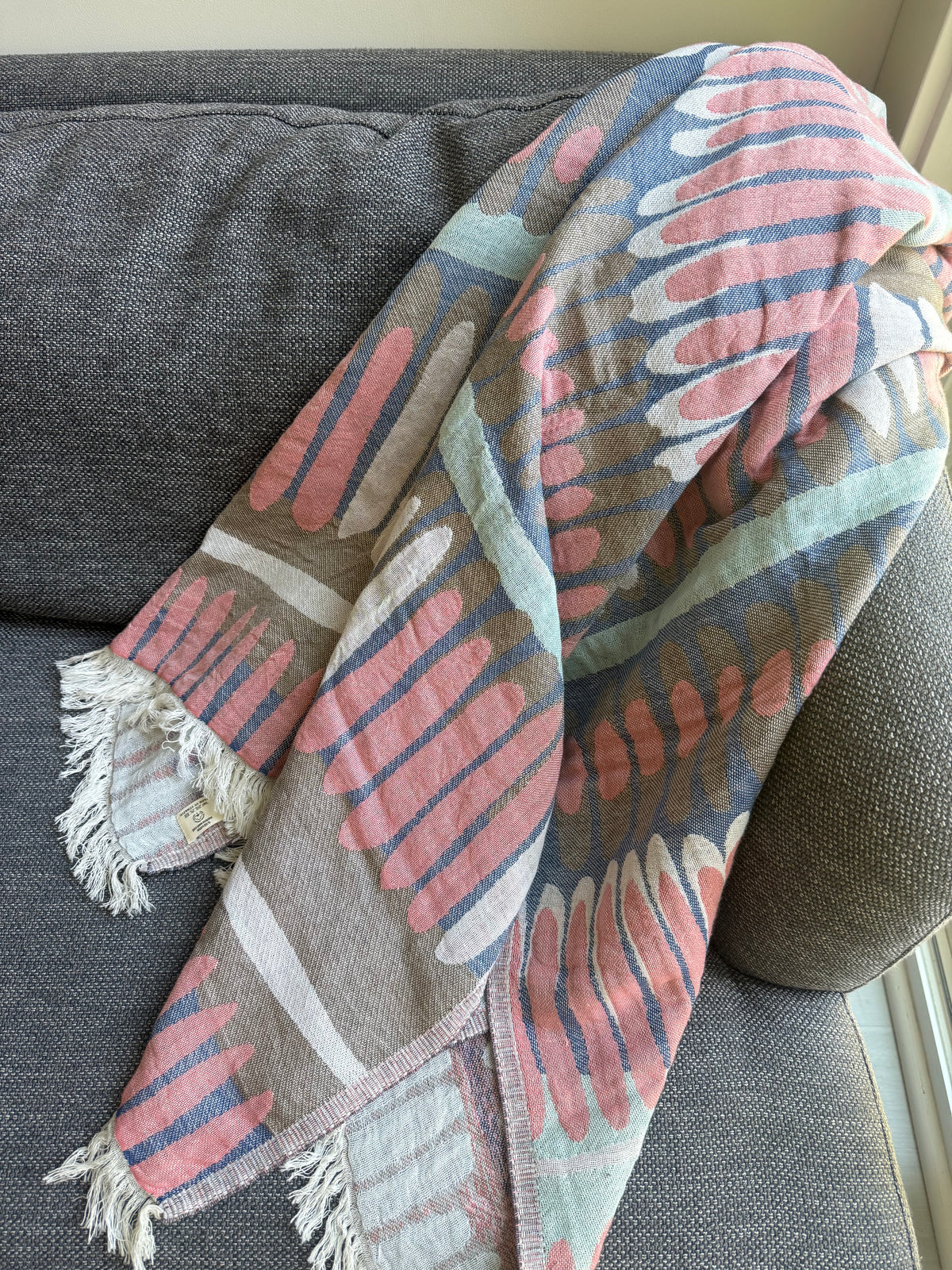 Turkish Towel - Abstract Drops - Pink & Gray