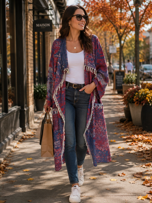 Kaftan Jacket - Denim Blue & Red - 100% cotton
