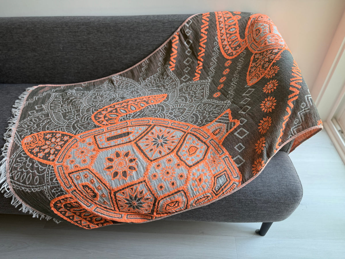 Turkish Towel/Throw - Sea Turtle Gray & Orange