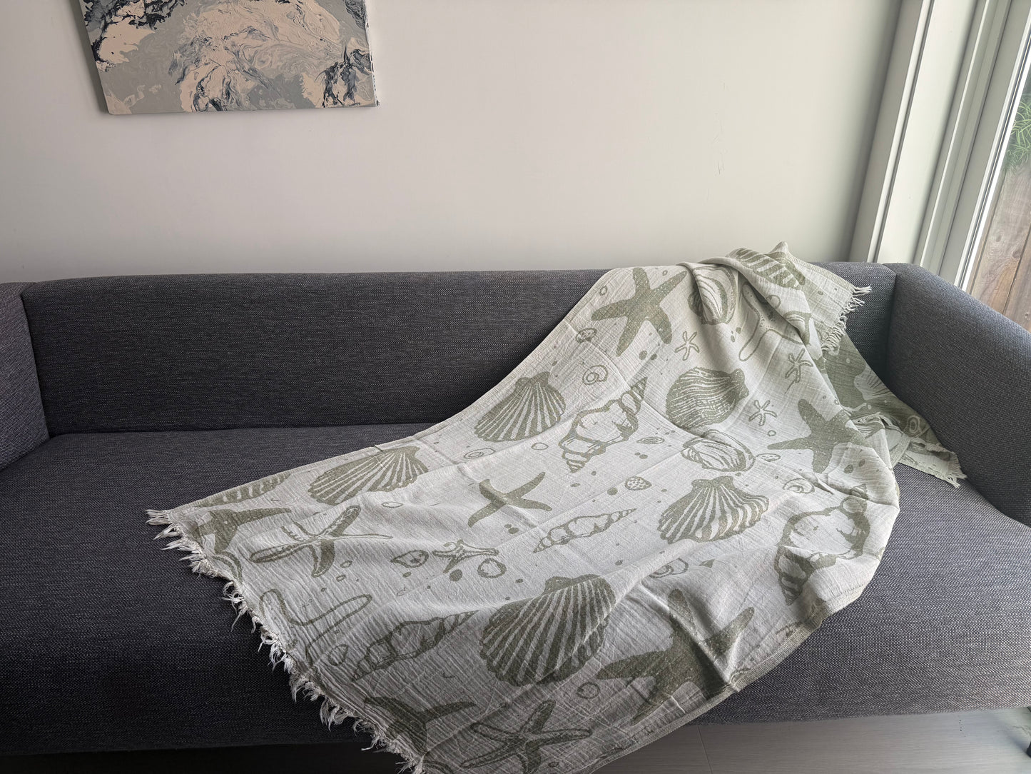 Beach Towel - Sea shells - green & beige
