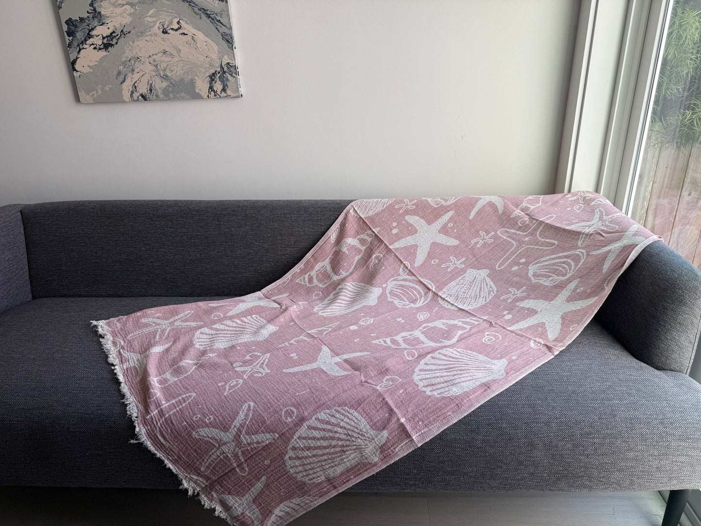 Beach Towel - Sea shells - pink & beige