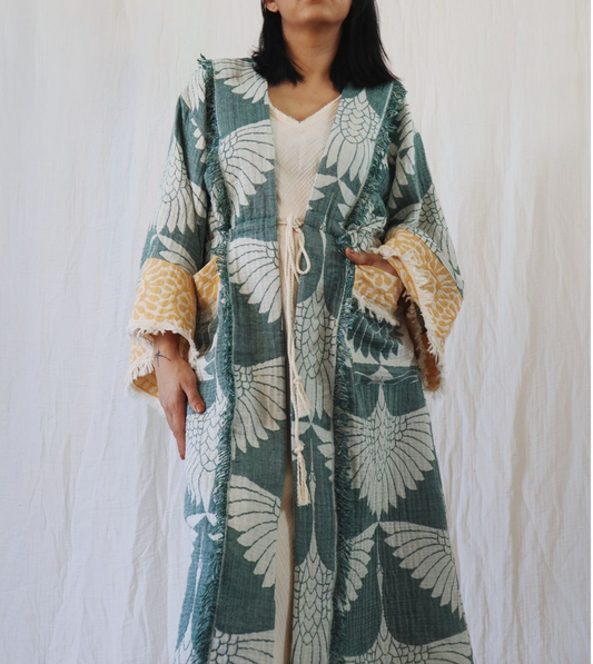 Kaftan - Crane Petroleum Green / Turquoise Blue XXL