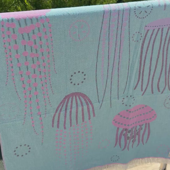 Turquoise Blue and Pink Turkish Towel