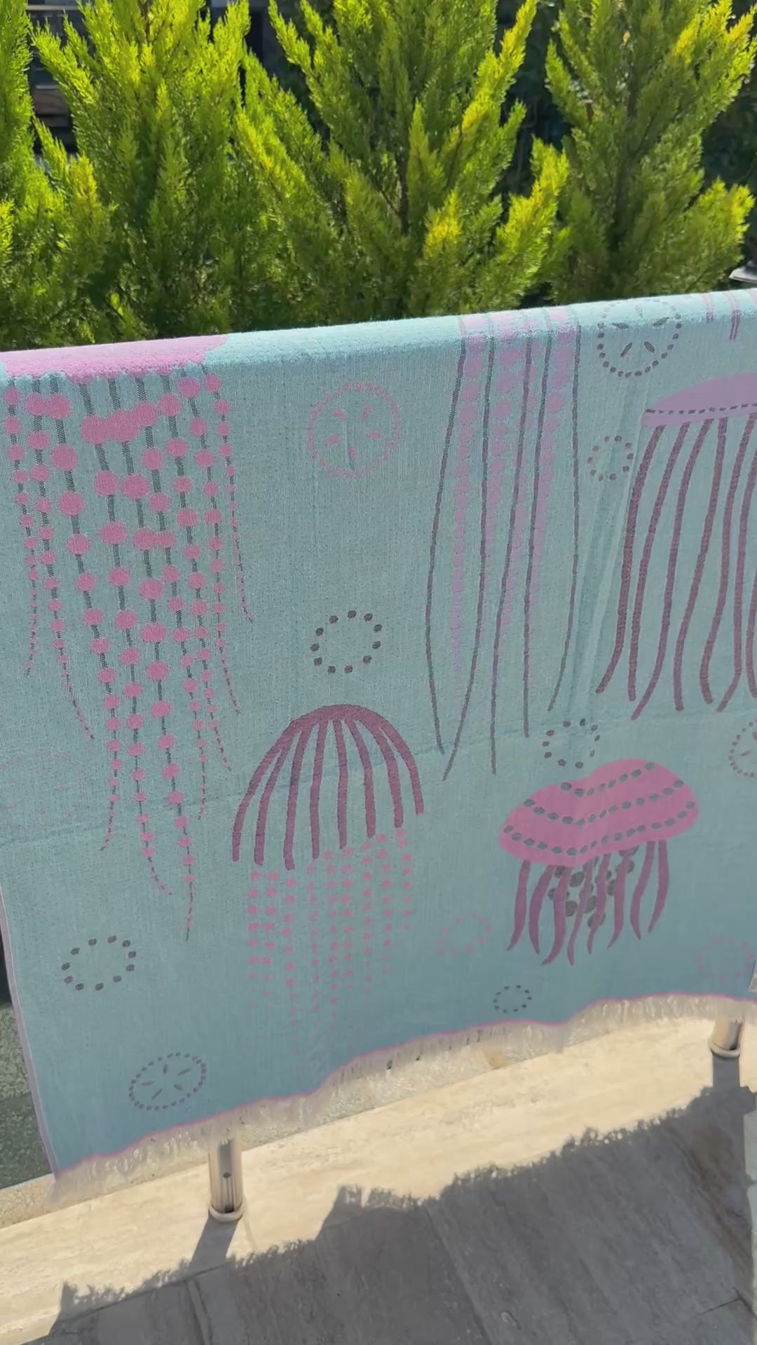 Turquoise Blue and Pink Turkish Towel